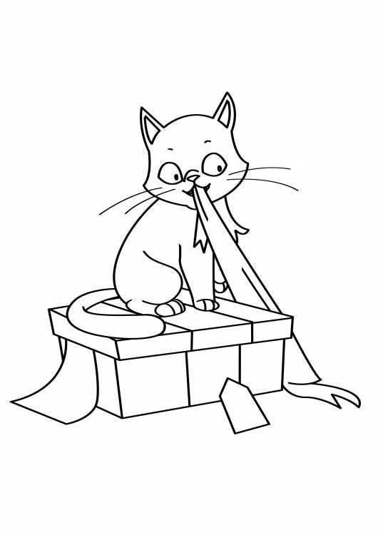 Bring color to Santa's Village with this coloring page featuring a cat with a present from the North Pole! Elves make presents for cats, dogs, and reindeer too!