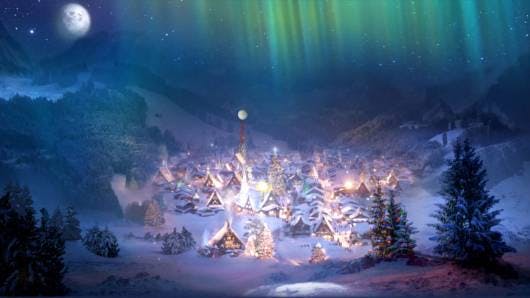 Explora las historias mágicas de la aldea de Santa en el Polo Norte con la foto - Vista aérea de la aldea de Santa - en el álbum de Santa Claus.